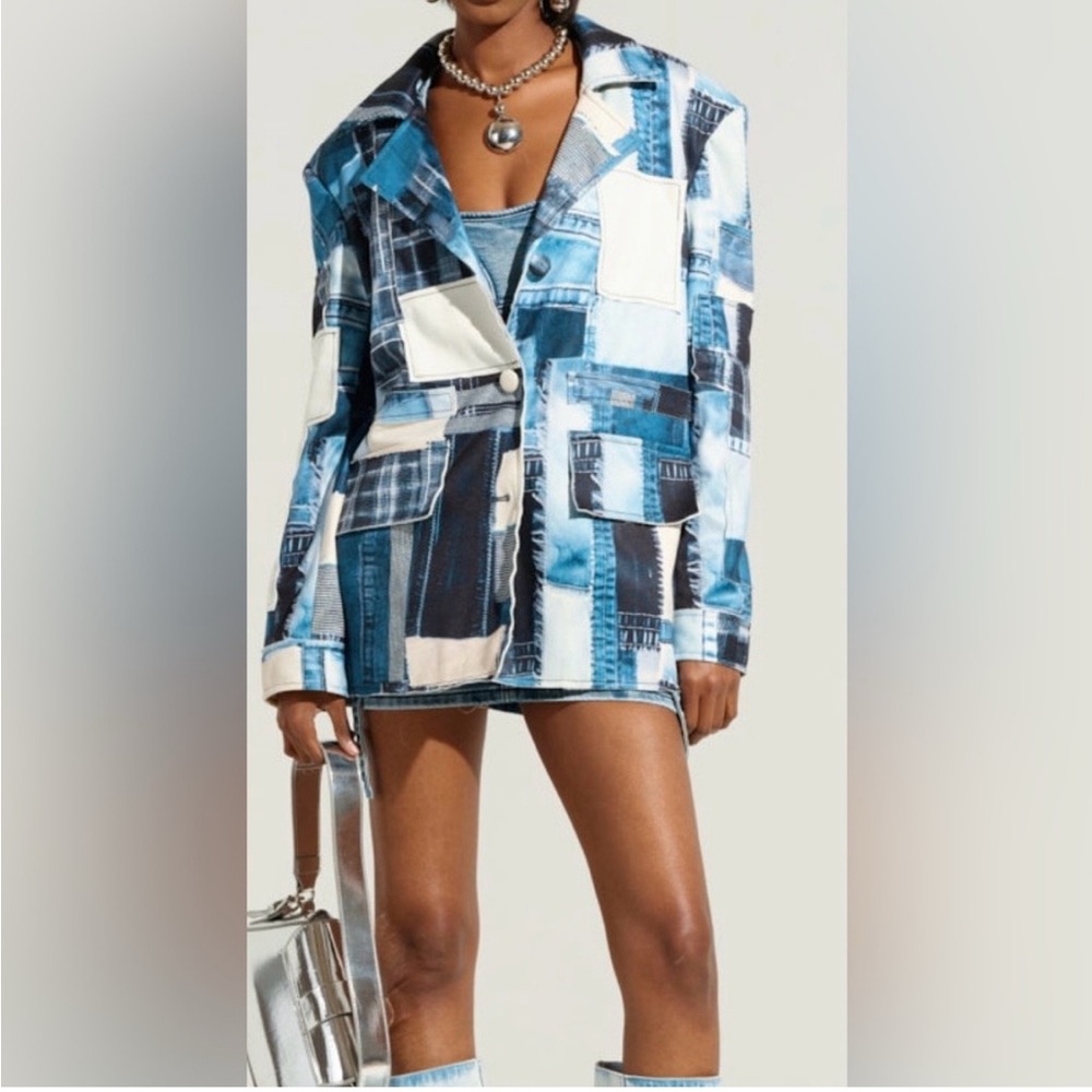AKIRA Denim Patchwork Blazer